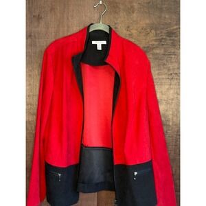 JM Collection Womens Red Black Faux Suede Colorblock Full Zip Jacket Size 16